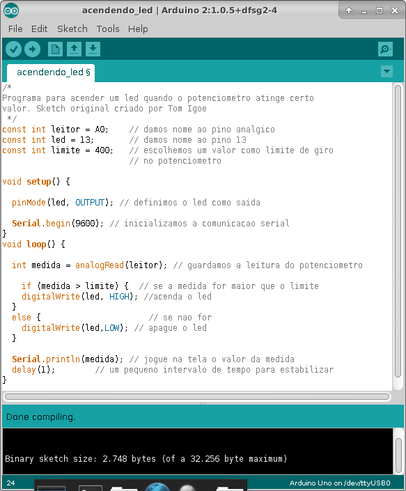 sketch potenciometro dispara led